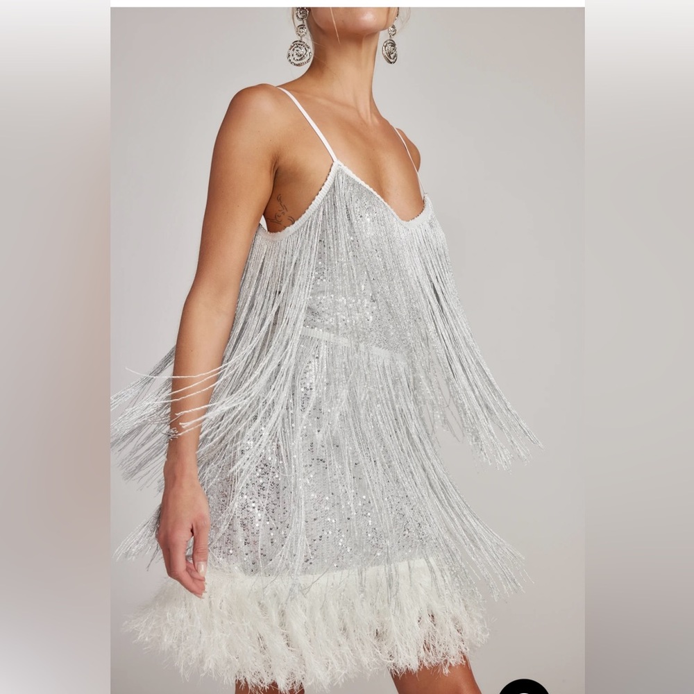 12th Tribe Disco Fever Silver Fringe Mini Dress - NWT